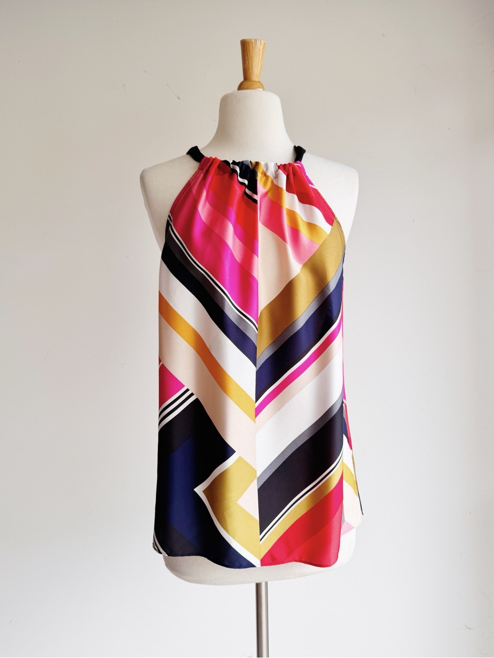 Trina Turk Geometric Print Tie Back Blouse Multicolor Cutout Halter Top S